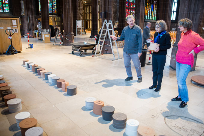 Julian Stair installing Quietus in Manchester Cathedral 2016